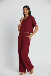 Zivame 2 Mile Fashion Knit Cotton Loungewear Set - Deep Claret — thumbnail 2